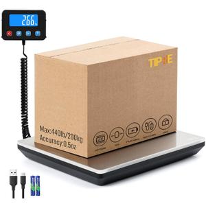 TIPRE Digital Shipping Postal Scale 0.5 oz High Accuracy! 440lb Commercial Weight Scale for Package, Small Business, Mail, Warehouse, Home, Dual Powering Source & Cable Provided