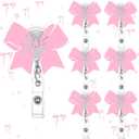 4 x Wavwavw Pink Bow Badge Reel Cute Retractable ID Badge Holder Clip Pink Bow Accessories for Nurses' Day Gift Nurse Office Student Teacher Doctor Coworker Employee CNA RN MA LPN Medical(6 Pcs)