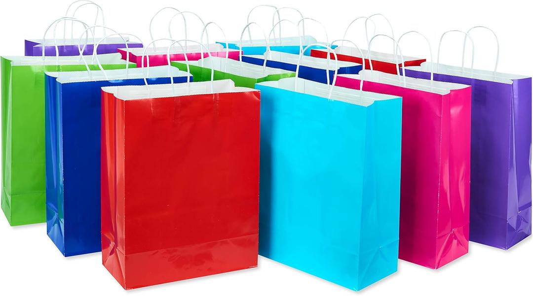 American Greetings 13" Large Gift Bags, Rainbow Solids (12-Count)