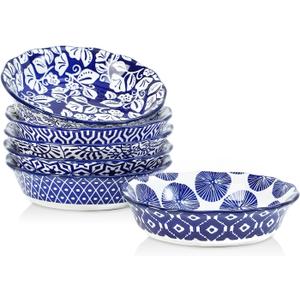 Selamica Ceramic Mini Pie Pans, 6 Inch Pie Dish for Baking, Small Pie Plate with Fluted Edge for Dessert Apple Pie, Oven Safe, Set of 6, Vintage Blue