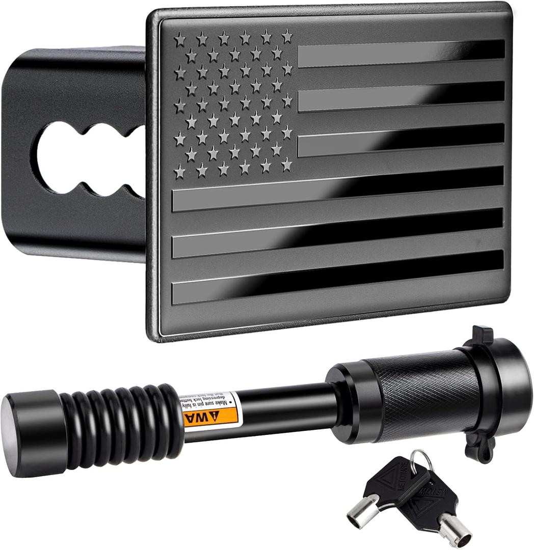 METOWARE Trailer Hitch Covers, Heavy American Flag Metal Hitch Cover for 2 Inch Receivers, Tow Hitch Covers for Trucks Accessories (with Anti-Rattle 5/8-Inch Diameter Hitch Lock)