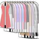 Pwsap 12 Pack Breathable Clothes Covers with Zip, Hanging Garment Covers Bags Dress Bag Covers Moth-Proof Mens Suit Storage Bag Dust Cover for Wardrobe Storage and Travel(Clear) (12Pcs-Black Edge)