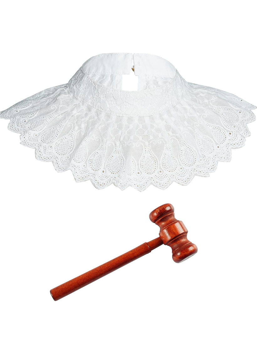 Dxhycc 2 Pieces Judge Costume Accessories Set Lace False Collar Judge Choker Blouse Collar and Wooden Gavel for Halloween Cosplay Party