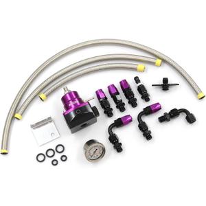 Adjustable Universal EFI Fuel Pressure Regulator Kit with 0-160psi Fuel Pressure Gauge and AN6-6AN Fuel Line Hose Fitting Connectors Kit (PURPLE)