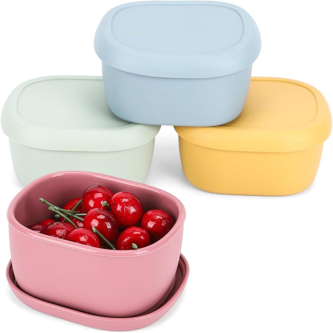 4 pcs 10 oz Silicone Snack Containers for Kids Small Food Containers with Lids, Fruit Container for Lunch, Stackable Lunch Container for Kids, Daycare, School and Travel