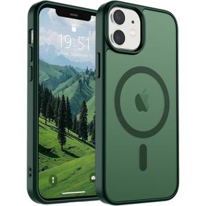 SUPFINE Magnetic for iPhone 12 Mini Case & iPhone 13 Mini Case (Compatible with MagSafe) (Military Grade Drop Protection) Slim Translucent Matte Shockproof Phone Cover,Forest Green