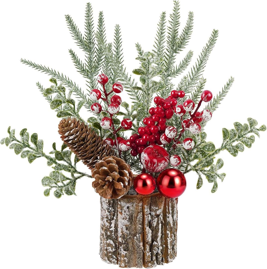 Shaxcoq Christmas Centerpieces for Tables  Tabletop Christmas Decorations with Pine, Cones & Berries  Indoor Holiday Decors for Home, Office, Kitchen or Fireplace Mantel