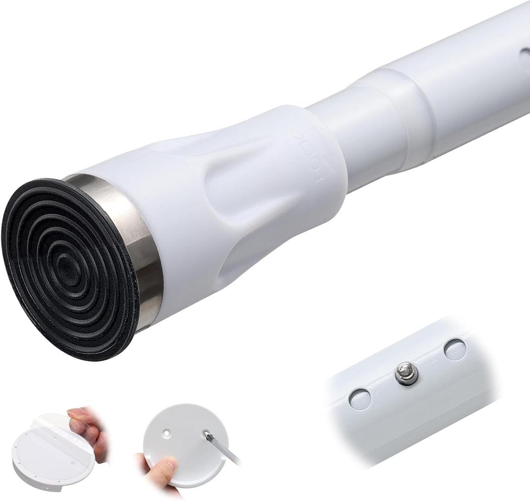 White Tension Curtian rod no drill, 42 to 115 inch Adjustable Heavy Duty black shower curtain rod for Windows bathroom Closet
