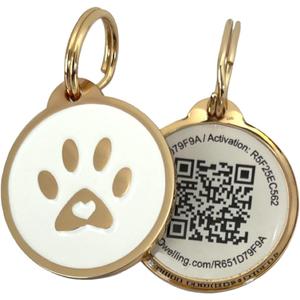 Pet Dwelling QR Pet Tag  Easy Scan Instant Location Alerts, Online Pet Profile with AI Feature for Dogs & Cats (Lux Gold White Paw)