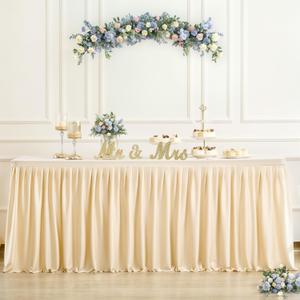 6ft Spandex Champagne Tablecloth for Rectangle Tables Fitted Open Back Washable and Wrinkle Resistant Stretch Rectangular Champagne Ruffle Table Cloth Cover for Event Wedding Banquet and Parties
