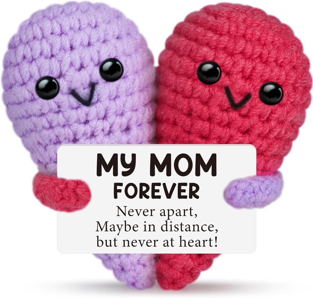 Mom Gifts from Daughter Son,Birthday Valentines for Mom Mama Mother in Law Bonus Step,Funny Handmade Crochet Heart Small Gift for Moms,Cute My Mother Forever Never Apart Desk Decor