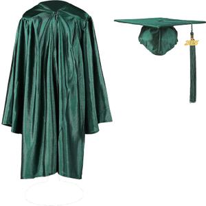 3 x Shiny Kindergarten Graduation Cap and Gown Set (Green)