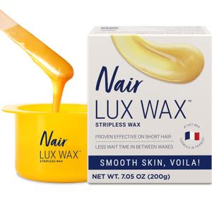 Nair Lux Wax, Microwaveable Hot Waxing Kit for Women, Stripless Hair Removal for Legs, Underarms, Bikini at Home, Proven Effective on Short Hair, 1 Count, 7.05 Oz