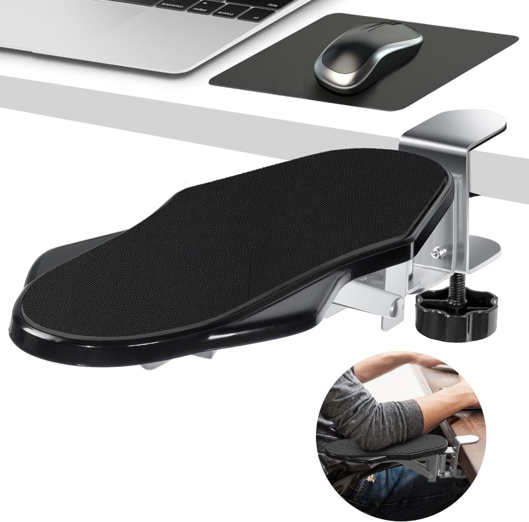 Ergonomic Desk Arm Rest Support - Lightweight Folding Elbow Pad for Instant Wrist Relief, 180 Rotating Armrest Extender for Small Desks, Home Office & Gaming (Black)