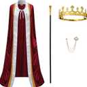 King Costume for Men and Women,Queen Costume,Adult King Cape Robe Metal Crown Scepter,Lord Farquaad Costume (Medium)