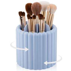 Anyoifax 360 Rotating Makeup Brush Holder 7 Slots Make Up Brush Organizer Removable Spinning Cosmetic Brushes Storage Pen Holder for Vanity, Dresser, Desk, Blue