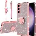 KuDiNi for Samsung Galaxy S23 Case, S23 Phone Case 6.1" for Women Girls Glitter Crystal Soft Clear TPU Luxury Bling Cute Protective Cover with Kickstand Strap for Samsung Galaxy s23 (Glitter Rose)