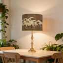 Vintage Bamboo Lamp Shade with Birds and Floral Design, Cylindrical Shape, 30x23cm, Compatible with Table and Floor Lamps (Art Deco D)