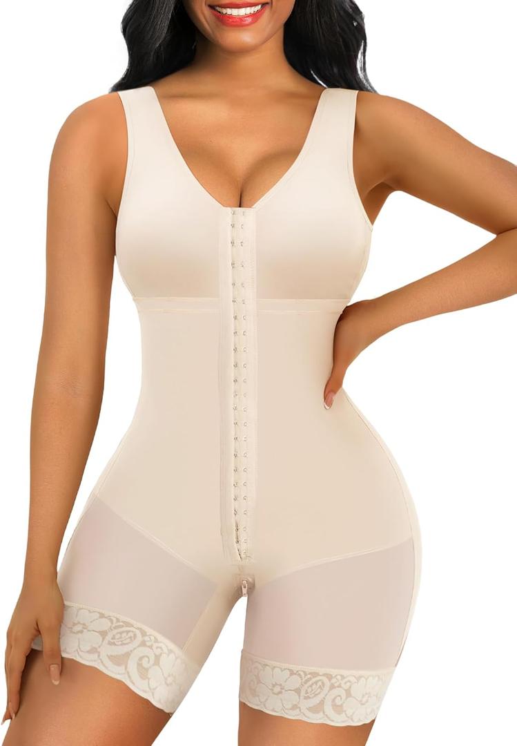 SHAPERX Women's Fajas Colombianas Tummy Control Shapewear Postpartum Full Body Shaper Butt Lifter Bodysuit (Beige), XL