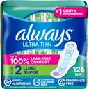 Always Ultra Thin Pads with Wings, Size 2, Long Super, 126 Count (3 Packs of 42)