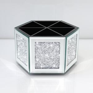 Rotatable Multifunctional Jewelry Utensil Holder Hexagon Jewelry Make up Organizer Cups Crush Diamond Mirror Decor, brush/office pen cup holder Eyeliners Display Case for Vanity