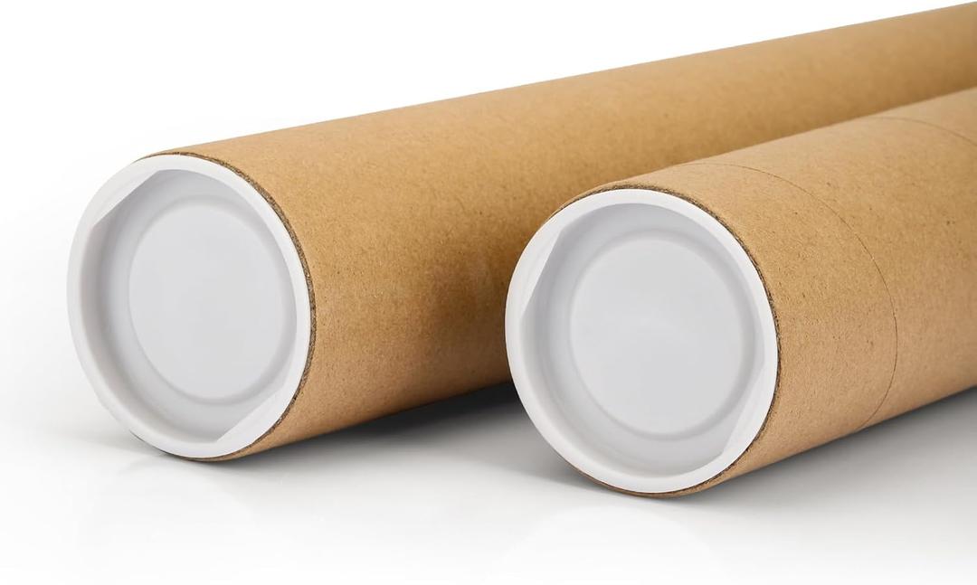2 Pack Mailing Tubes 12 inch Kraft Mailing Tubes with Caps Cardboard Tube for Shipping and Storing Posters, Prints, Artwork, or Documents