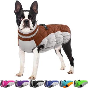 Dog Jackets for Medium Dogs,Medium Dog Coat,Warm Pet Winter Coat Zip Up Back,Waterproof Dogs Jacket with D-Ring,Pet Cold Weather Coats with Fleece Lined, Snowsuit Pug Boston Terrier,Brown,M