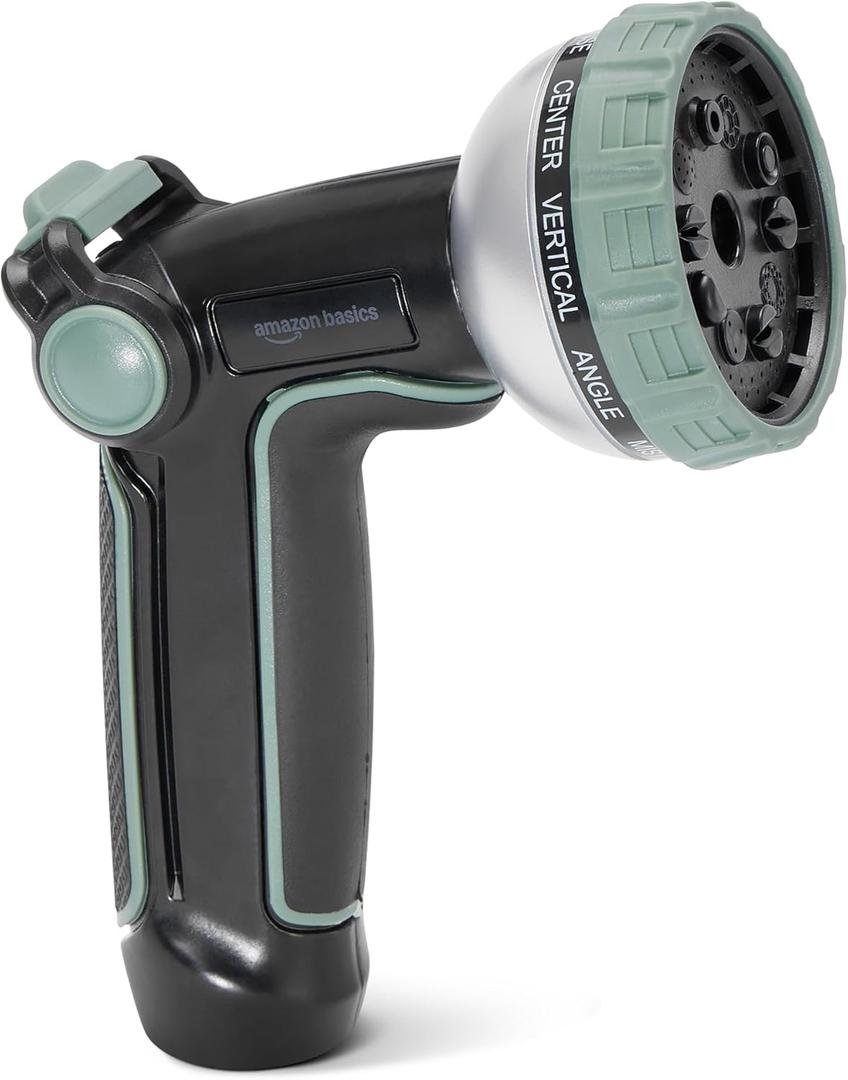 Amazon Basics 10 Spray Patterns Garden Hose Nozzle with Rotating Head, Black