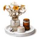 Decorative Serving Tray Wood-Wooden Tray for Decor, White Farmhouse Bead Round Trays for Coffee Table Decor, Rustic Centerpiece for Living Room Kitchen Counter, Entryway