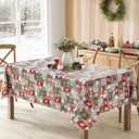 Newbridge Jolly Holiday Candy Cane Christmas Vinyl Tablecloth with Flannel Backing, Grey Red Green Wipe Clean Table Cover, 60 x 120 Inch Rectangle