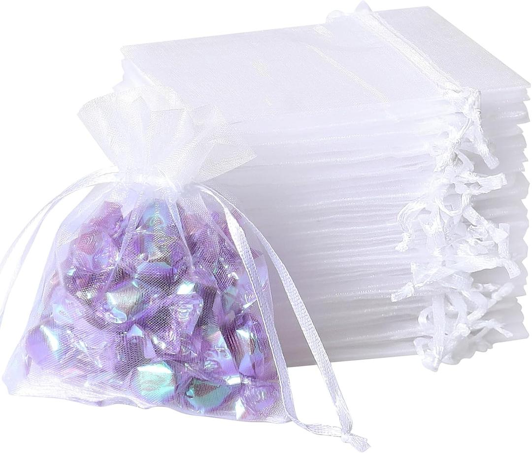 WenTao 100Pcs White Organza Bags, 2x3Inch Sheer Wedding Party Favor Bags with Drawstring, Jewelry Gift Bags Christmas Candy Pouches