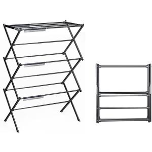 3 Tier Clothes Drying Rack, Foldable Drying Rack Clothing,Indoor & Outdoor Laundry Rack for Drying Clothes,Space-Saving Design,Small Collapsible Portable Dryer Racks for Laundry,Pure Black