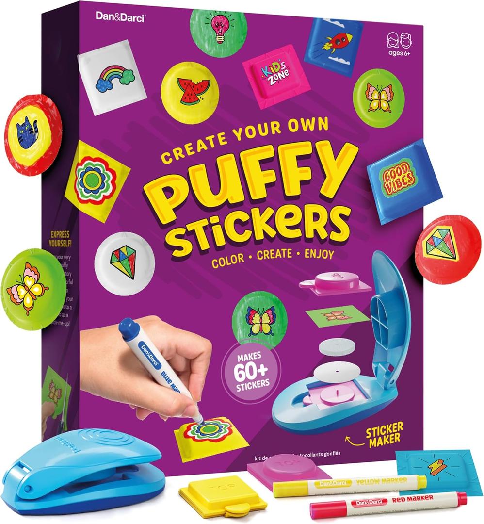 Dan&Darci Puffy Sticker Maker Kit for Kids - Make Your Own 3D Stickers - Create DIY Squishy Arts and Crafts - Craft Kits for Girls & Boys Ages 6-10 - Birthday Gift Ideas Age 6 7 8 9 10 Year Old Gifts