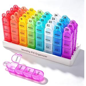Cruxer Monthly Pill Box Organiser 4 Times a Day, Daily Travel Pill Boxes, Medicine Storage Box, Pill Dispenser 1 Month 32 Compartments, Tablet Organiser to Hold Vitamins, Fish Oil, Supplements