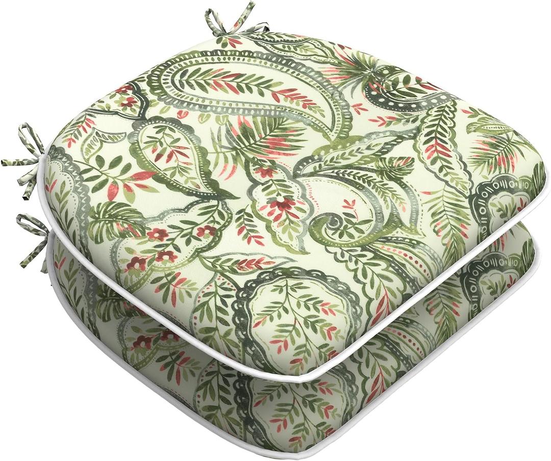 LVTXIII Outdoor Chair Cushions for Patio Furniture Set of 2, Water Repellent Patio Chair Cushions 17"x16" with Ties, U-Shaped Dining Chair Pads for Garden Kitchen Use, Faylinn Shadow Paisley