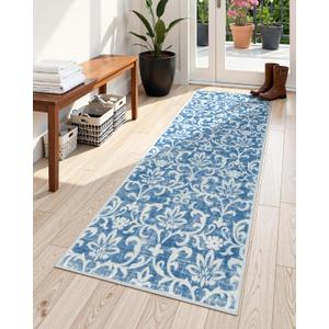 Morebes Vintage Hallway Runner Rug, 2x5 Washable Rug Runner Non Slip Kitchen Runner Rugs with Rubber Backing, Ultra-Thin Carpet Runner for Bedroom Bathroom, Light Blue