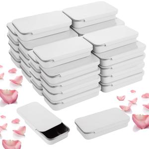 100 Pcs Slide Top Tin Containers, Empty Mini Metal Tin for Lip Balm, Jewelry, Candies,Pills, Small Crafts (Gloss White)