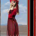 Fourluoo 5 Pcs Pirate Costume Accessories Set Women Pirate Skirt Head Scarf Hat Eye Patch Skull Jewelry for Cosplay Outfit(Red and Black Stripes,L)