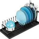 ANTOPY Small Dish Drying Rack - Compact Dish Rack for Kitchen Counter with Silicone Dish Drying Mat, Stainless Steel Dish Drainer for Kitchen Sink Cabinet, Space Saving Plate Rack Cutlery Holder (15.4 Inch)