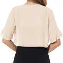 Women Shrug Soft Chiffon Open Front Sheer 3/4 Sleeve Bolero Cardigan for Evening Dress (Beige, M)