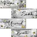 Sunnyray 4 Pcs Farmhouse Bathroom Wall Decor Sign Daisy Floral Flowers and Butterfly Bathroom Wall Art Relax Soak Unwind Breathe Rustic Wood Plaque for Home Spa Laundry (Gray, 9.8 x 4 inch)