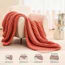 L'AGRATY Chunky Knit Blanket Throw: 50''x60'' Chenille Chunky Knitted Throw Blankets for Bed Couch - Handmade Thick Cable Knit Blanket - Large Crochet Rope Blankets for Home Decor(Coral Pink)