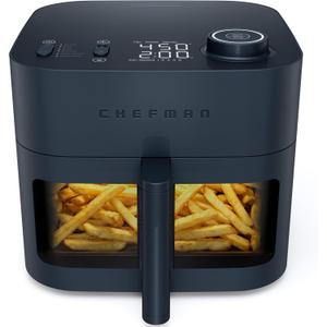 Chefman Crispinator Air Fryer 6-in-1 with 8 Qt capacity, 450F Max Temp with TurboFry Pro Technology for Fast and Even Results, Viewing Window, Nonstick Ceramic Basket (Midnight)