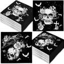2 x 100Pcs Halloween Paper Napkin Skull Rose Crow Disposable Luncheon Napkin Double-Sided White Black Dinner Napkin for Home Party Table Decor