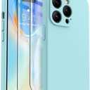 OTOFLY Designed for iPhone 14 Pro Max Case, Liquid Silicone Case with 2 Pack Tempered Glass Screen Protector, Upgraded Camera Protection, Anti-Scratch Soft Microfiber Lining, 6.7 inch (Light Cyan)