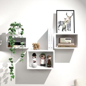 Premium Warm White Floating Cube Shelves, Eco-Friendly Wood Box-Style Wall Storage Display Set of 3  Pre-Assembled, Ready to Use, Modern Decorative Wall Shelf Units for Living Room, Bedroom & Office