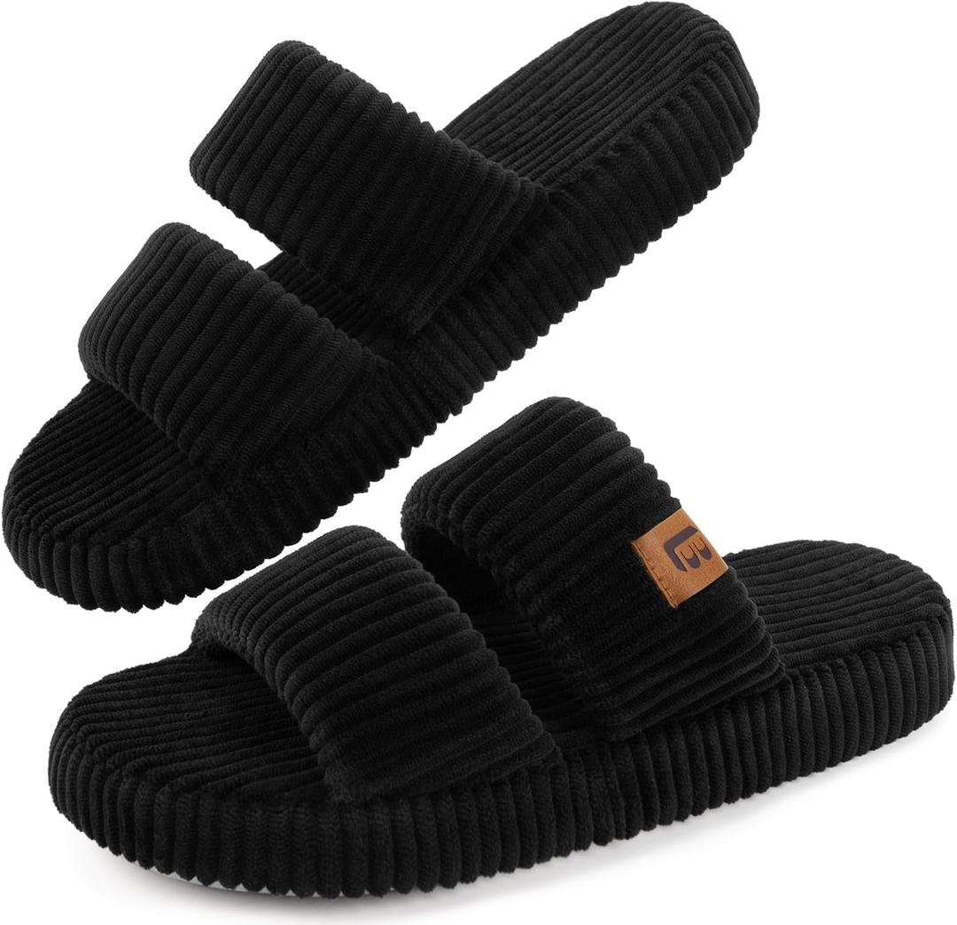 LongBay Slippers for Women Memory Foam Open Toe Slide Indoor House Shoes Slip On Bedroom Comfy Gift (7-8, Black)