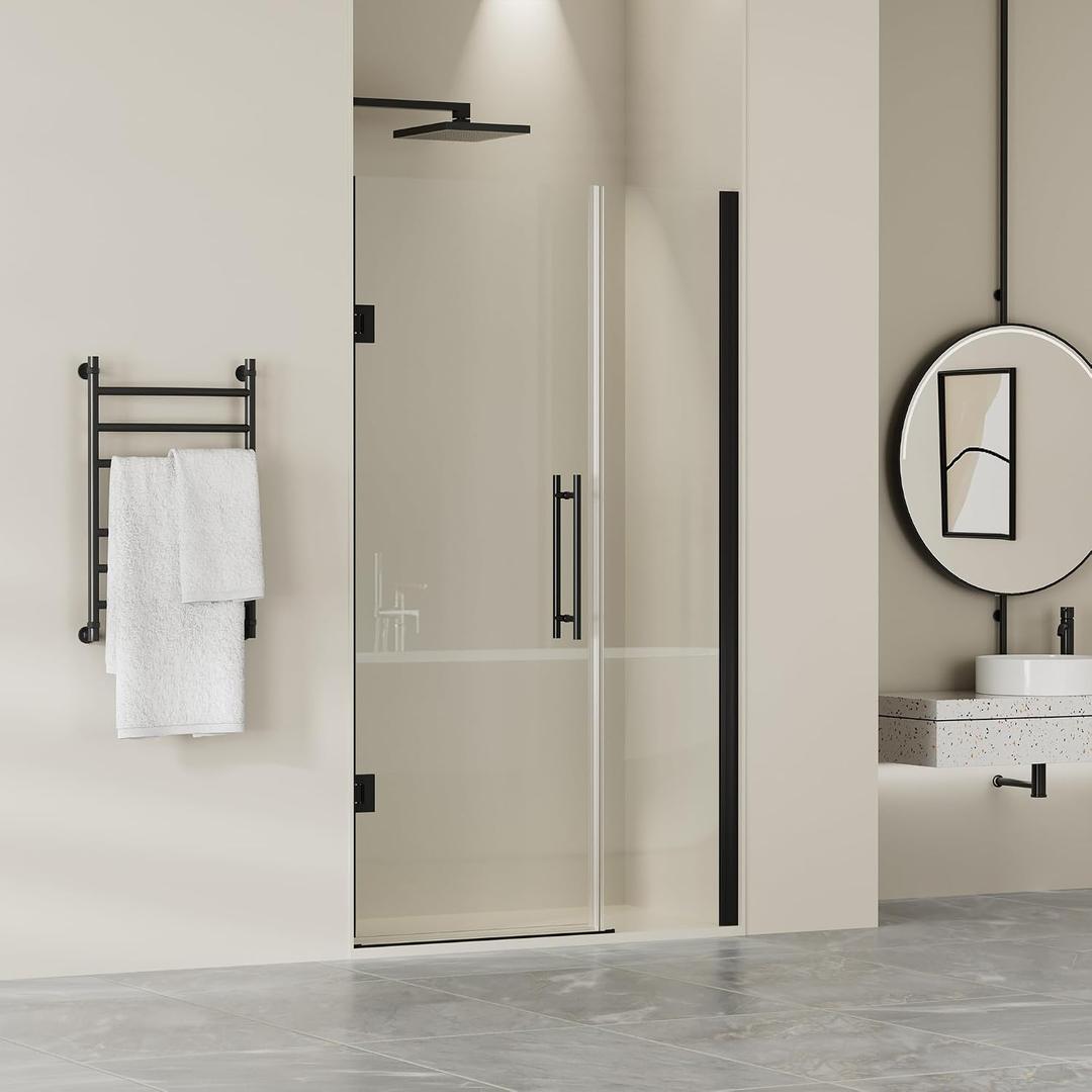 Findepot Frameless Pivot Glass Shower Door 42" W 72" H, Pivot Swing Shower Door with 1/4" SGCC Tempered Glass, Matte Black