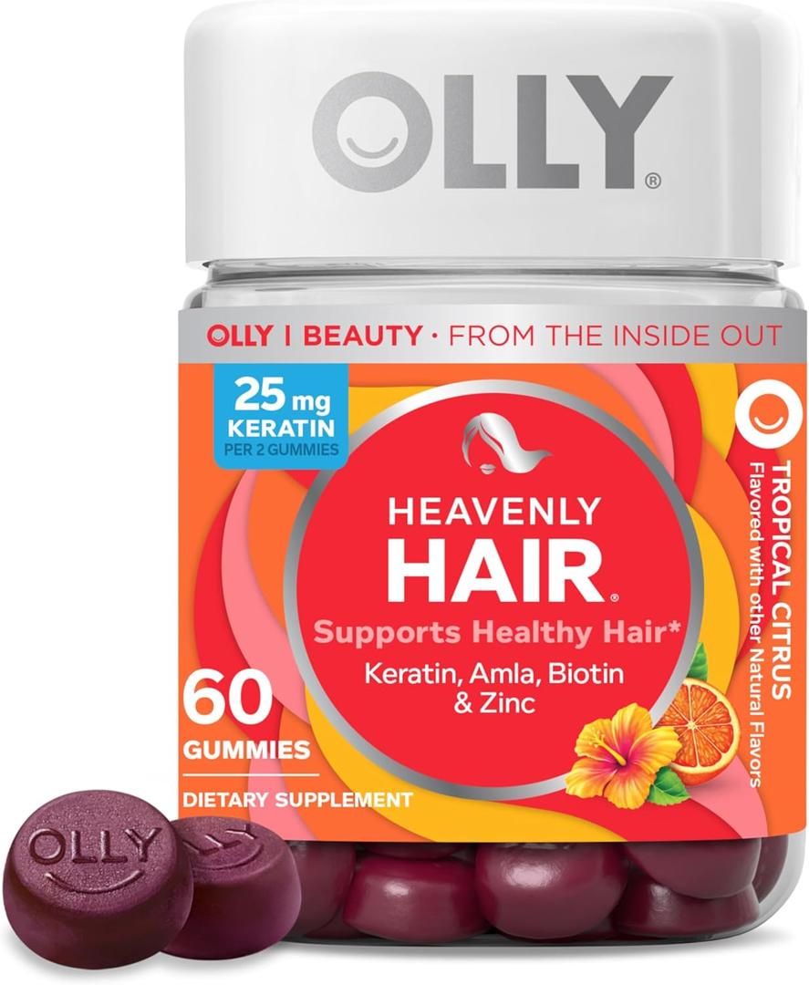 OLLY Heavenly Hair Gummy, Supports Healthy Hair, Keratin, Biotin, AMLA, Chewable Supplement, 30 Day Supply - 60 Count, Best By: 10/05/26