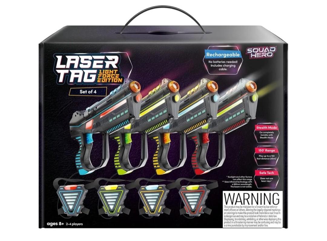 Squad Hero Rechargeable Laser Tag for Kids, Teens & Adults - Boys Gifts - Blasters & Vest Sensors - Fun Ideas Age 8+ Year Old Toys - 4 Set - Lazer Teen Boy Game Boys & Girls Outdoor Teenage Activities